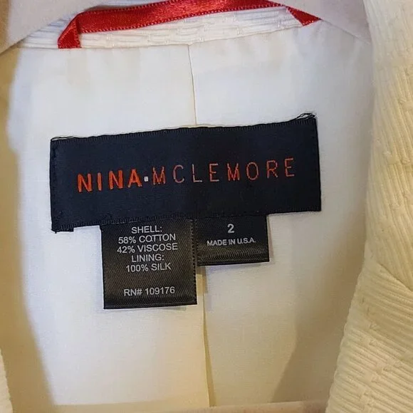 Nina McLemore Cream Patterned Cotton Blend Blazer Size 2 - Picture 4 of 8